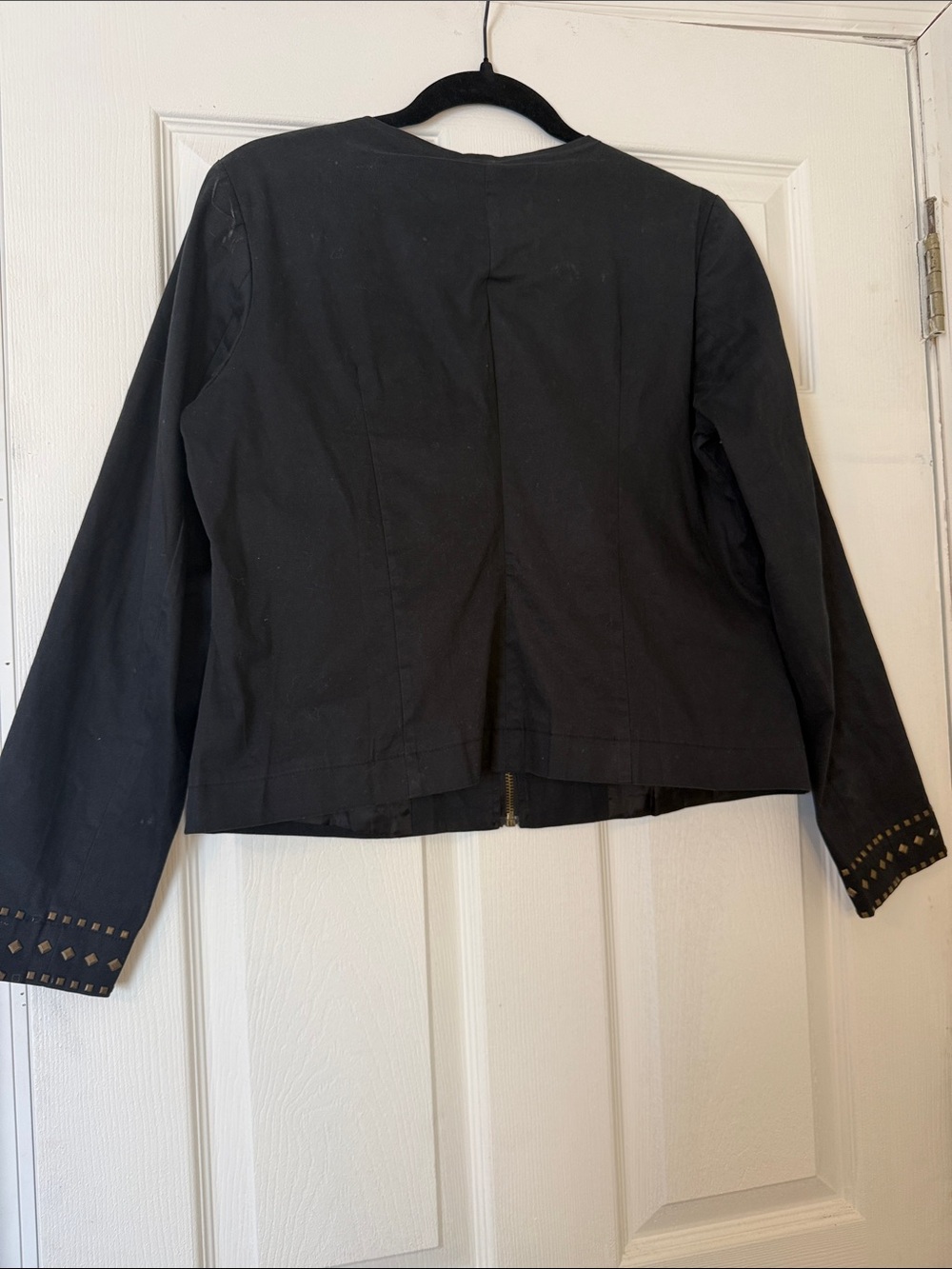 IRA Black Studded Zip Front Jacket Cotton Blend Bronze Studded Size PM - Picture 7 of 12